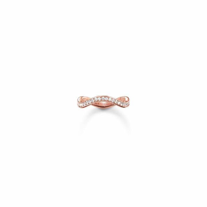 Thomas Sabo Rose Gold Plated CZ Wave Ring, Size 56, Was £129.00 2304150