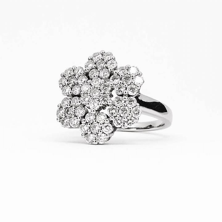 Platinum Diamond Multi-Cluster Flower Ring Total 1.96ct