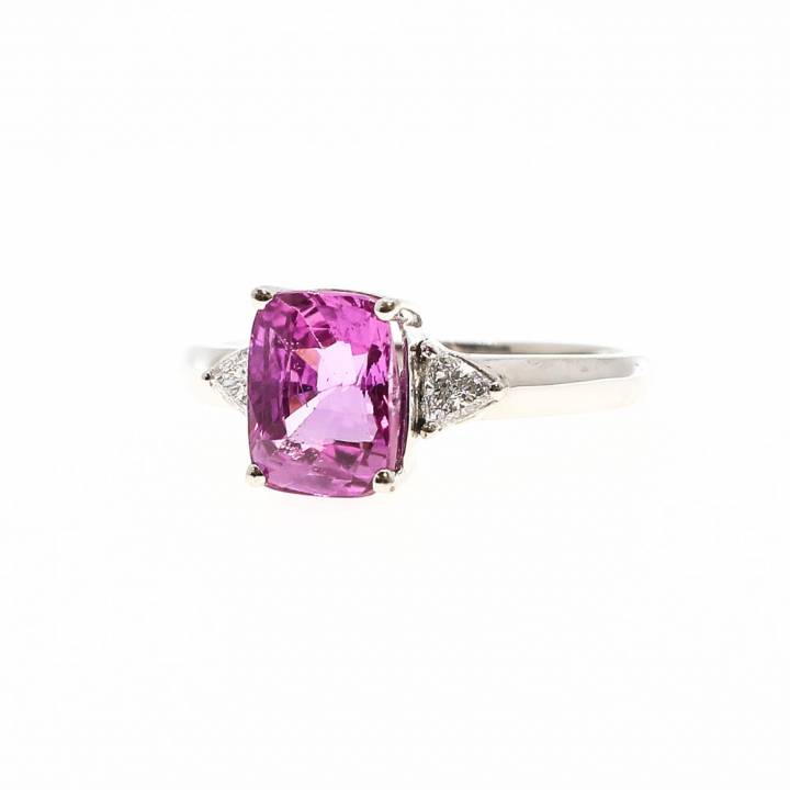 Pre-Owned Platinum Pink Sapphire & Diamond Ring Total 0.19ct