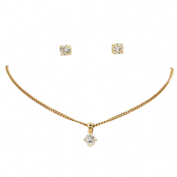 Pre-Owned 18ct Yellow Gold Diamond Pendant & Earring Set 1.01ct 1607756