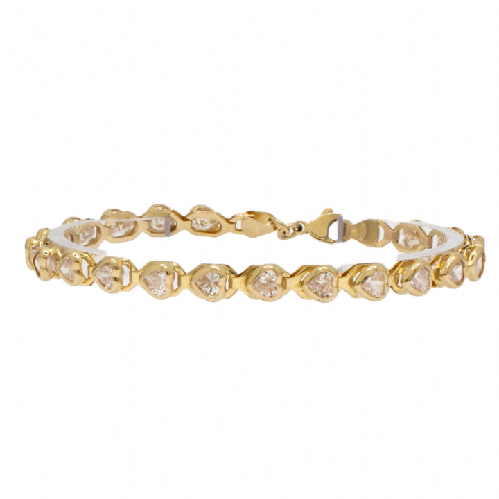 Pre-Owned 9ct Yellow Gold Stone Set Heart Bracelet