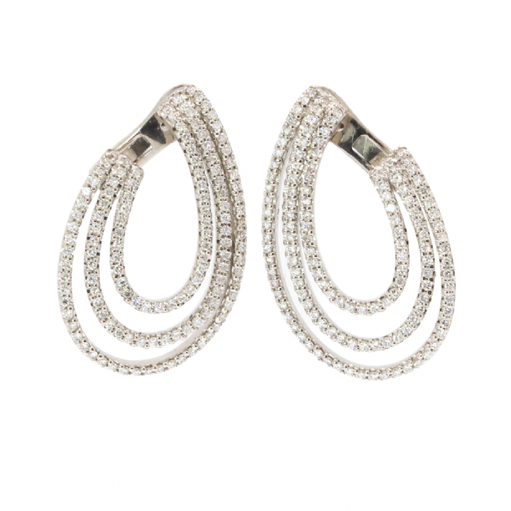 Pre-Owned 18ct White Gold 3 Row Swirl Earrings Total 1.01ct 1607604