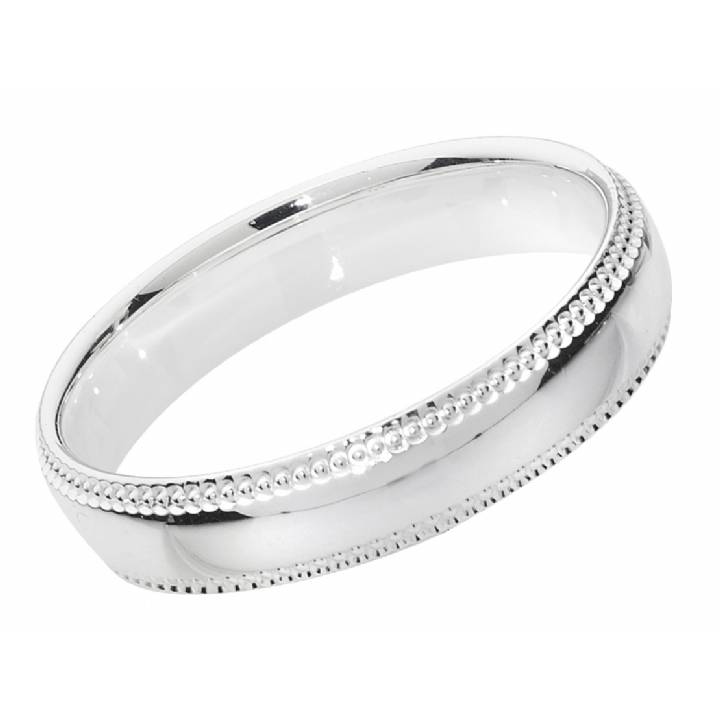 New Silver 4mm Millgrain Edge Court Wedding Ring Size N