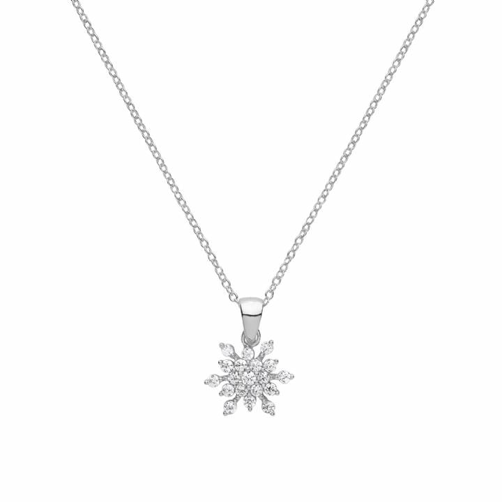 New Silver Stone Set Snowflake Pendant & Chain 1102406
