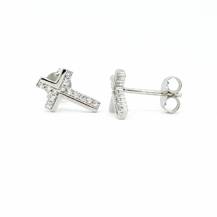 New Silver Plain & Stone Set Cross Stud Earrings 1105519