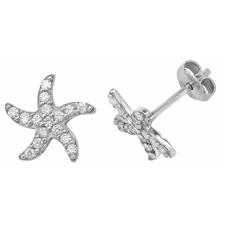 New Silver Stone Set Starfish Stud Earrings 1105452