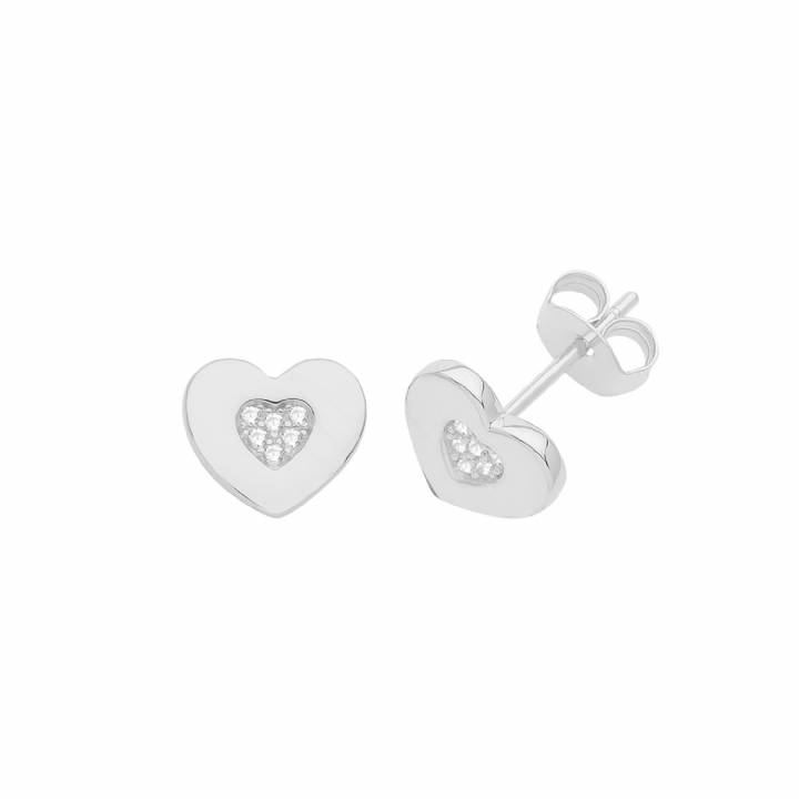 New Silver Stone Set Heart Stud Earrings 1105511