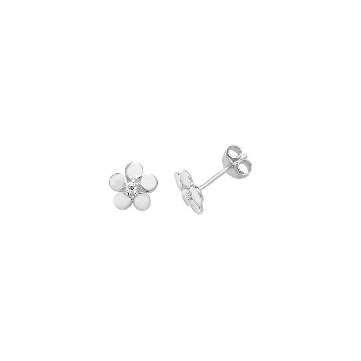 New Silver Stone Set Centre Flower Stud Earrings