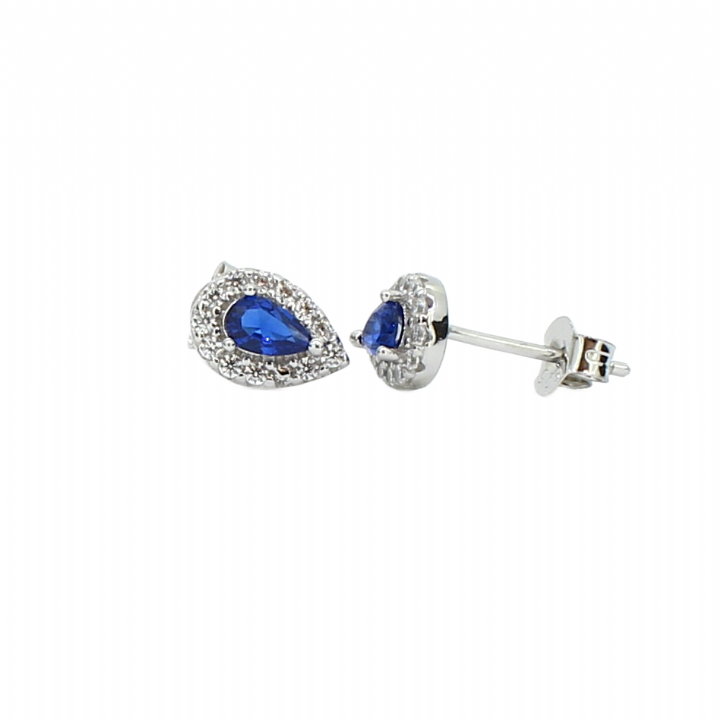 New Silver White & Blue Stone Stud Earrings 1105494