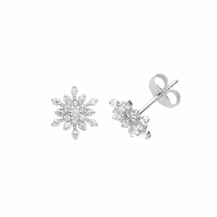 New Silver Stone Set Snowflake Stud Earrings 1105502