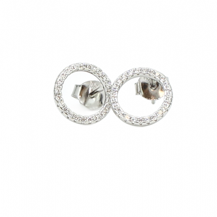 New Silver Stone Set Open Circle Stud Earrings
