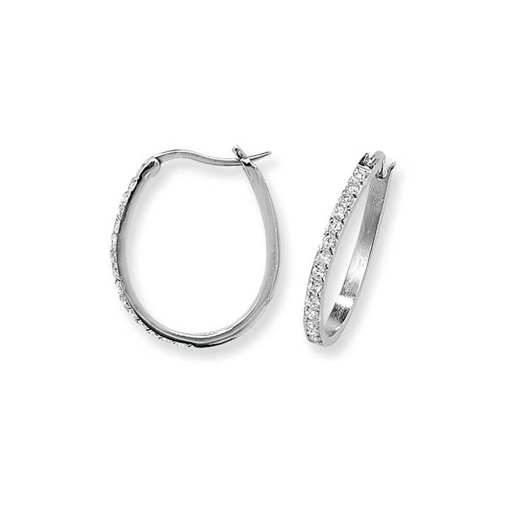 New Silver Oval Stone Set Hoop Earrings