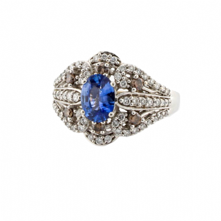 Pre-Owned 14ct White Gold Diamond & Blue Sapphire Ring