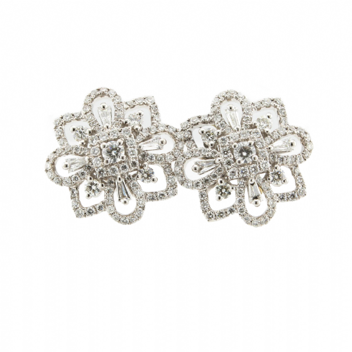 Pre-Owned 18ct White Gold Diamond Cluster Earrings Total 1.08ct