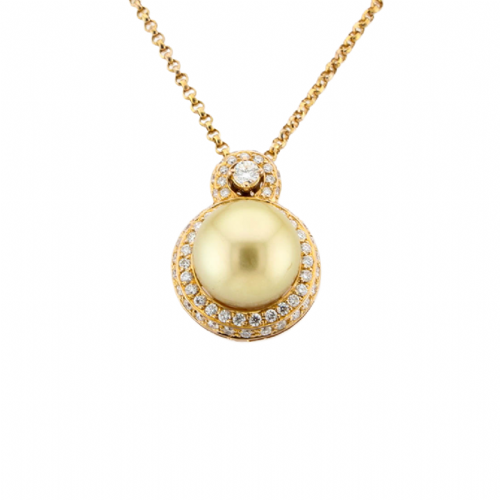 Pre-Owned 18ct Gold Diamond & Pearl Pendant & Chain Total 0.59ct
