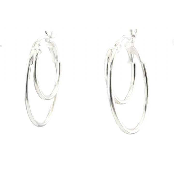 New Silver Plain Double Hoop Earrings 1105338