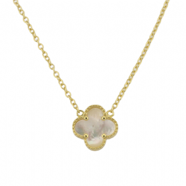 New Silver Gold Plated Mother-Of-Pearl Clover Pendant & Chain 1102457