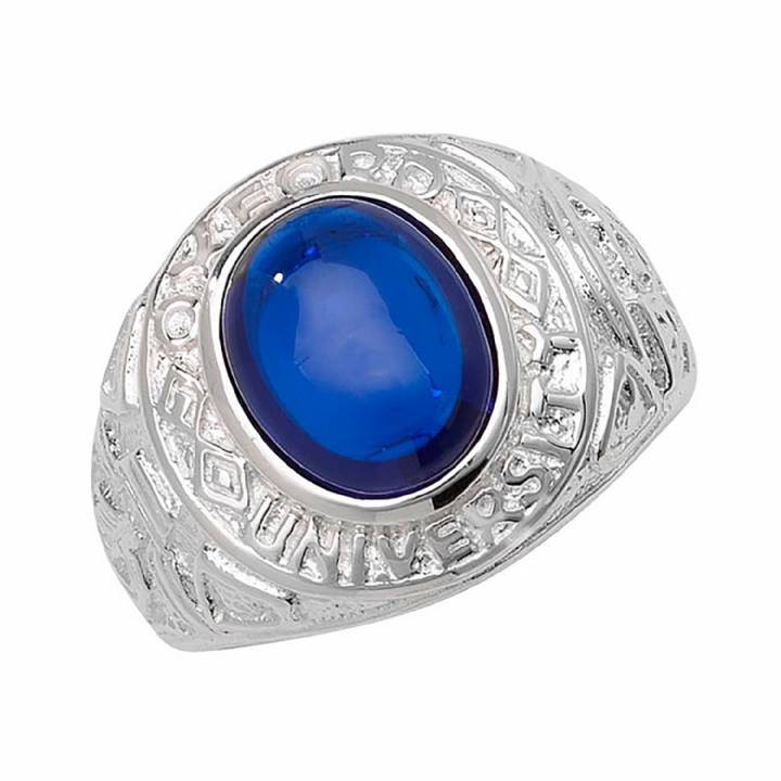 New Silver Blue Stone College Ring