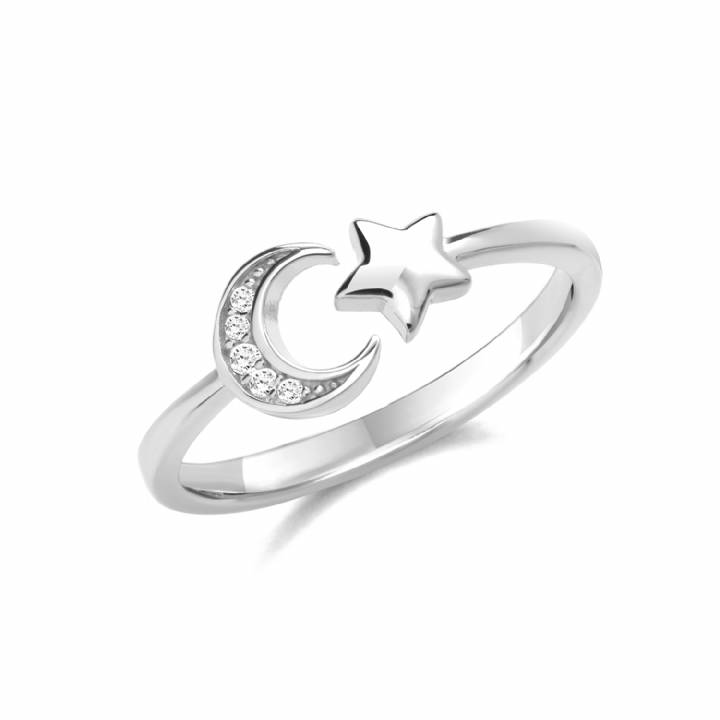 New Silver Stone Set Moon & Star Ring 1101270