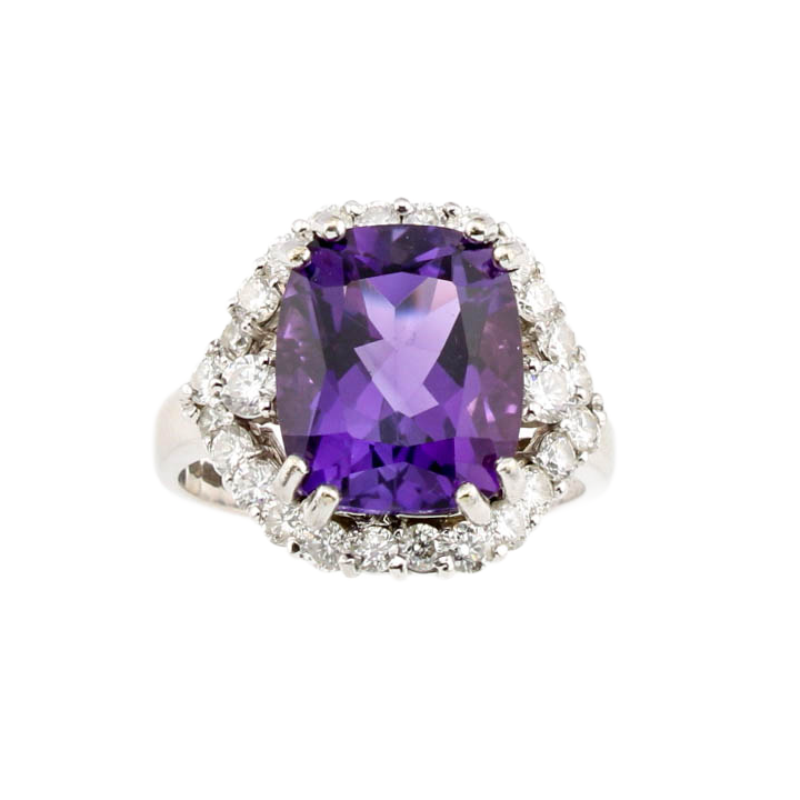 Pre-Owned 18ct White Gold Amethyst & Diamond Cluster Ring 1609161
