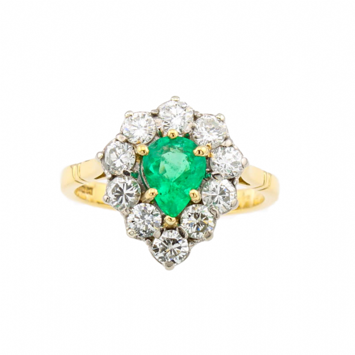 Pre-Owned 18ct Yellow Gold Diamond & Emerald Cluster Ring 1609165