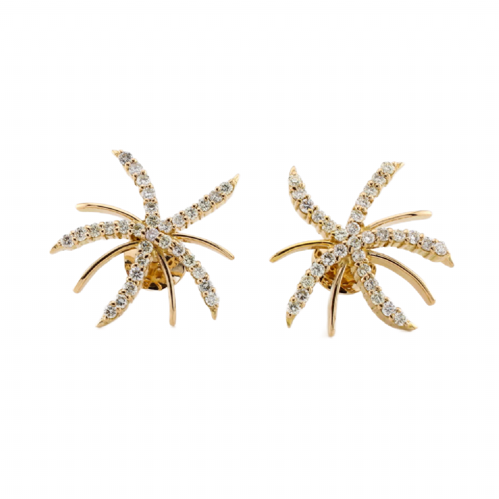Pre-Owned 14ct Yellow Gold Diamond Starburst Stud Earrings