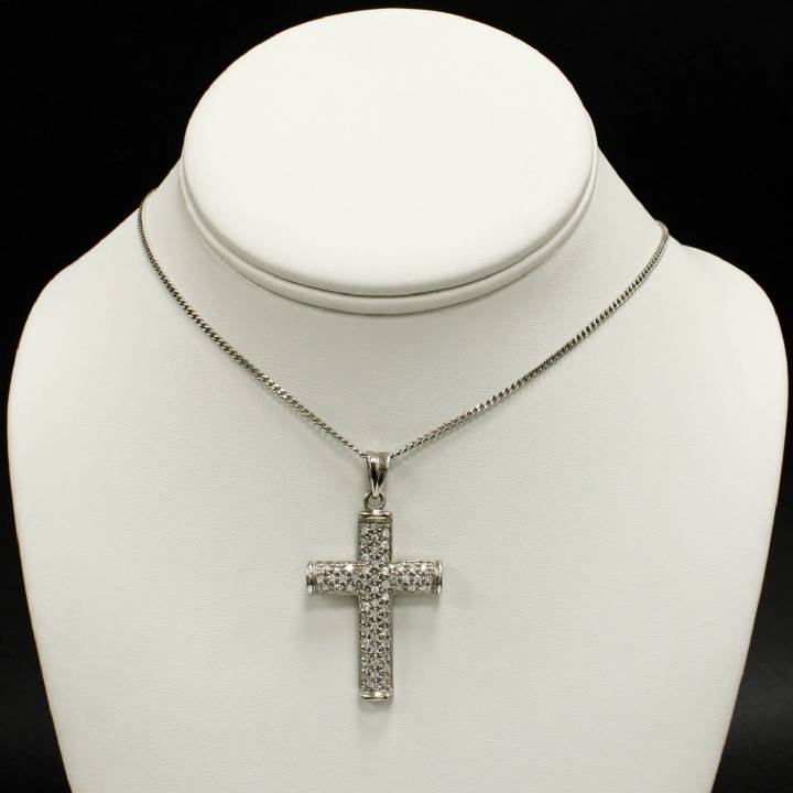 Pre-Owned 9ct White Gold Diamond Cross & Chain