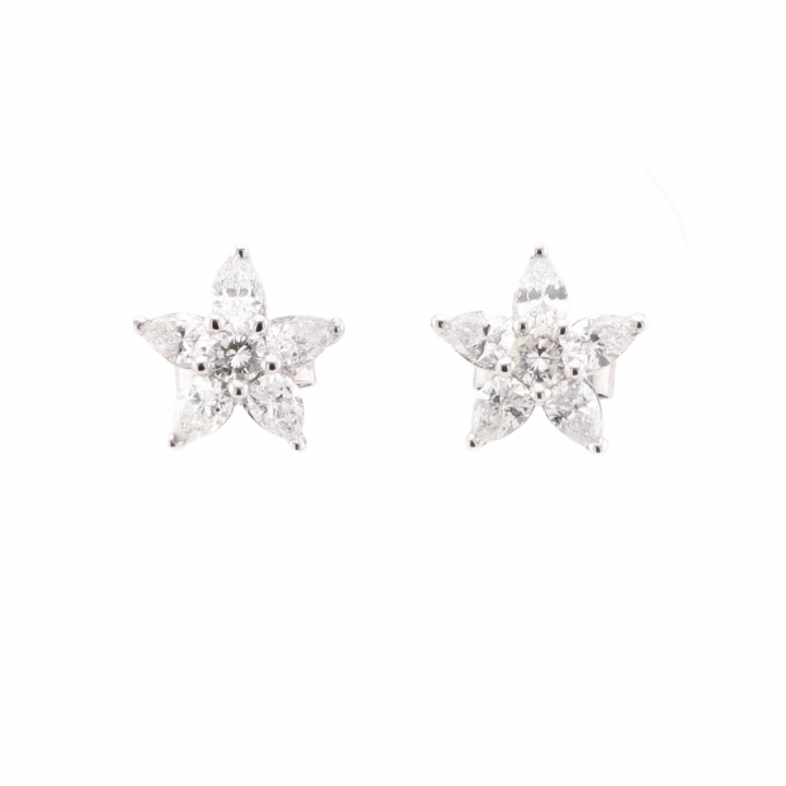 Pre-Owned 18ct White Gold Diamond Star Earrings Total 1.10ct