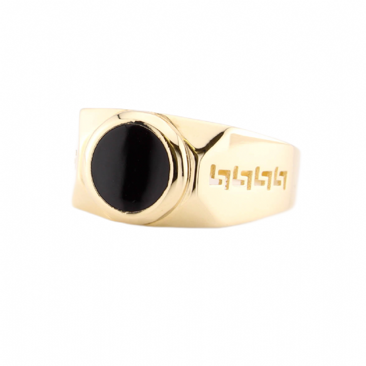 Pre-Owned 14ct Yellow Gold Black Stone Signet Ring 7020235