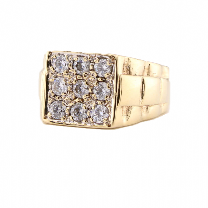 Pre-Owned 9ct Yellow Gold White Stone Signet Ring