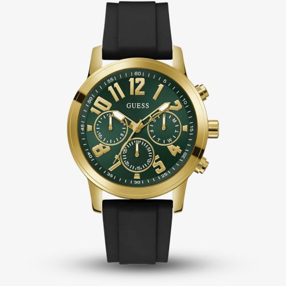 Guess Gents Gold Tone Parker Black Strap Watch