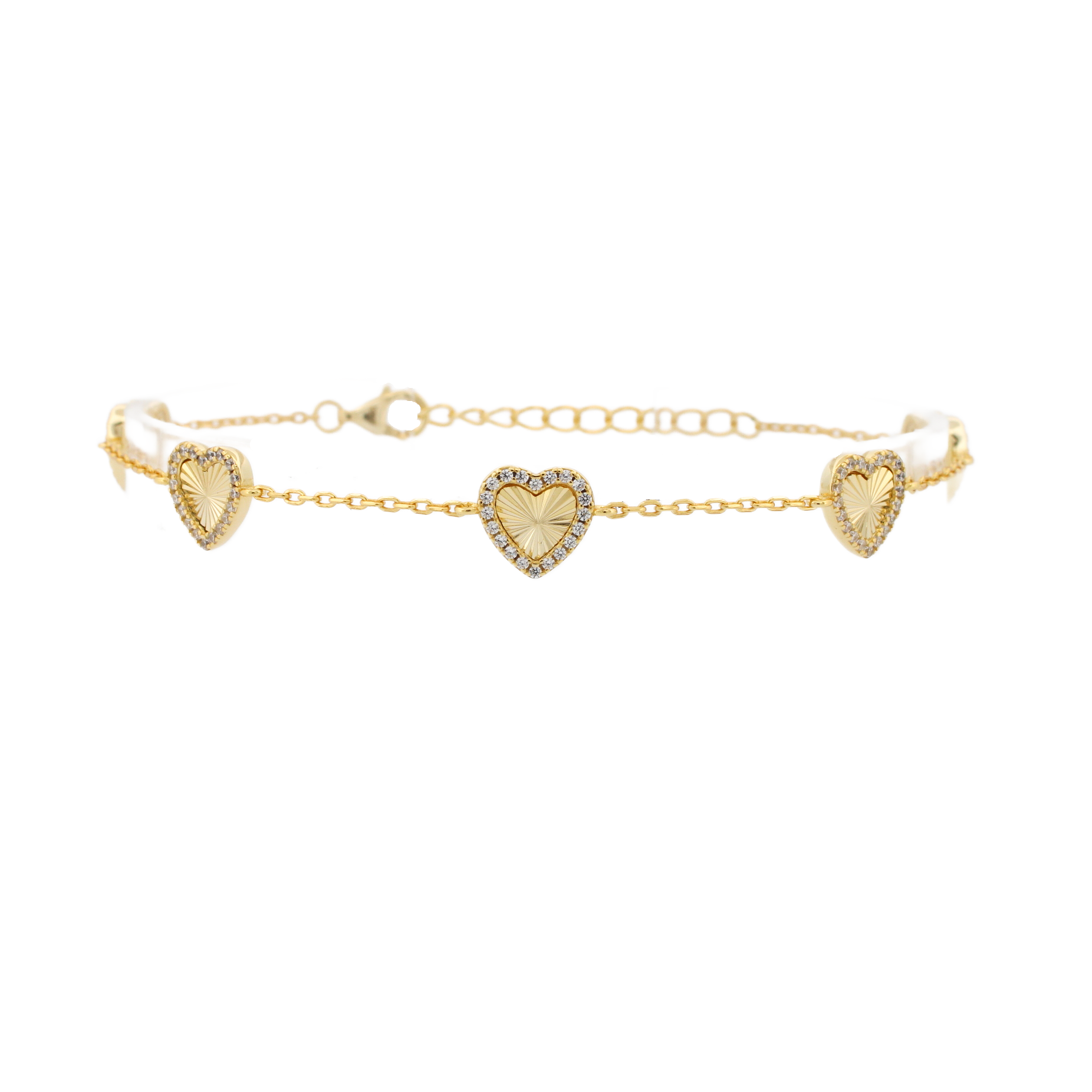 New Silver Gold Plated Stone Set Diamond Cut Heart Bracelet