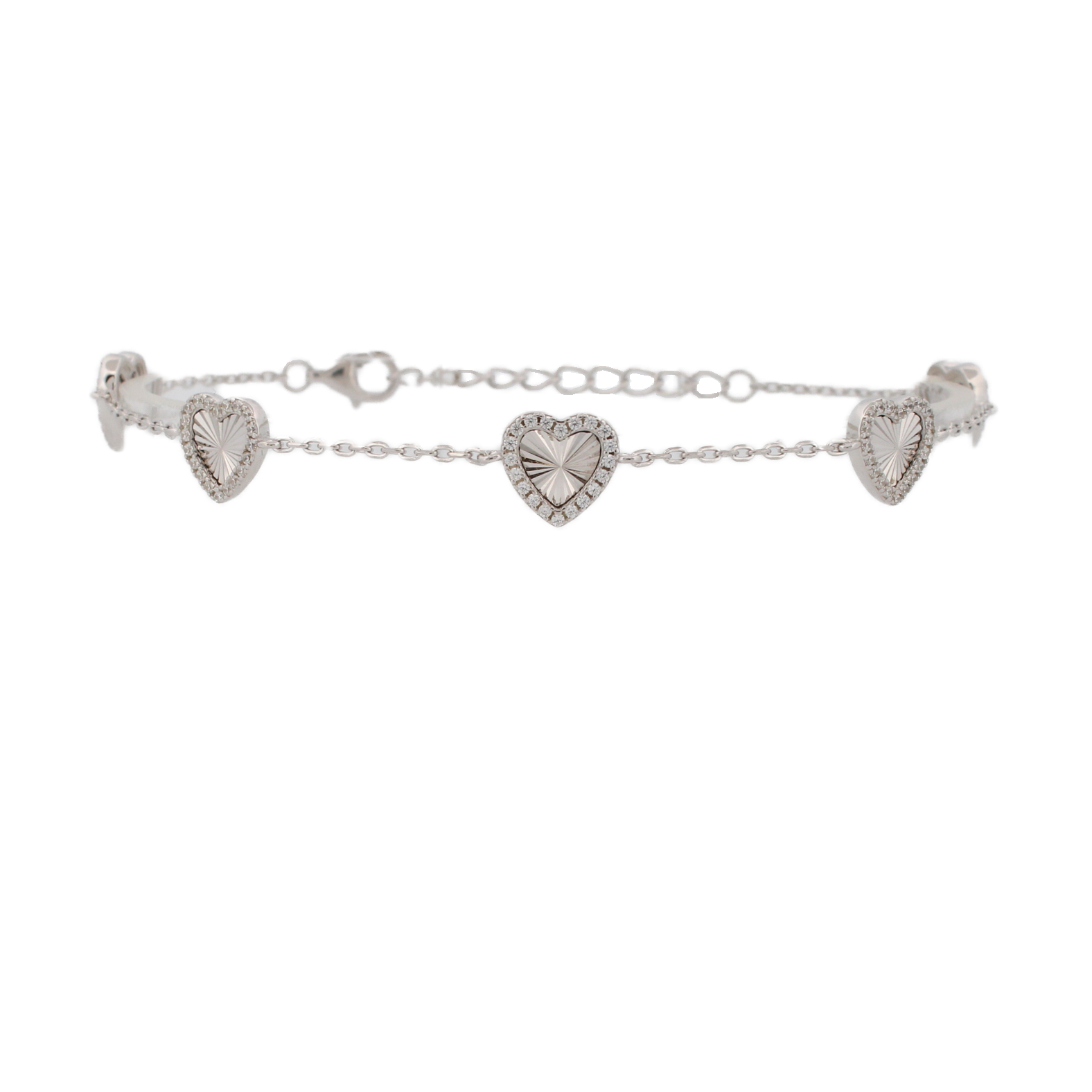 New Silver Stone Set Diamond Cut Heart Bracelet
