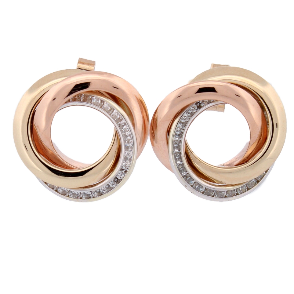 Pre-Owned 9ct 3 Colour Gold Stone Set Circle Stud Earrings