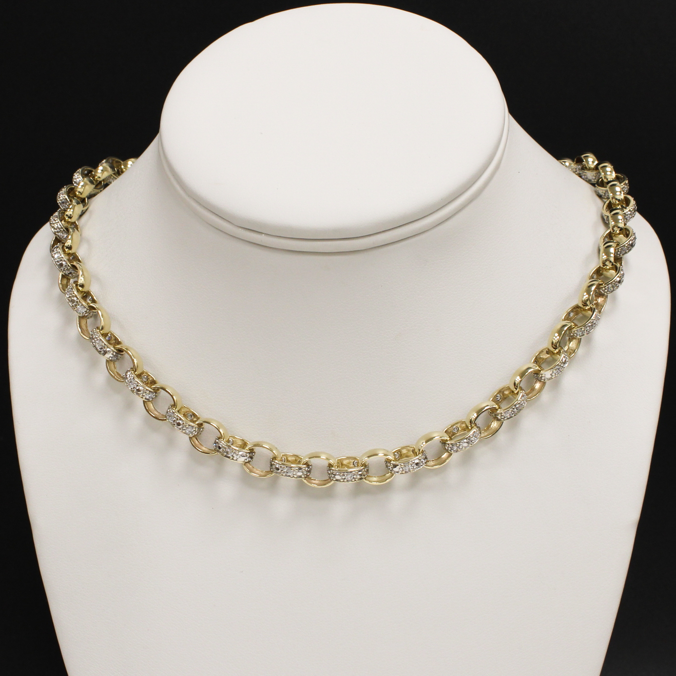 9ct Yellow Gold 22" Stone Set Round Belcher Chain