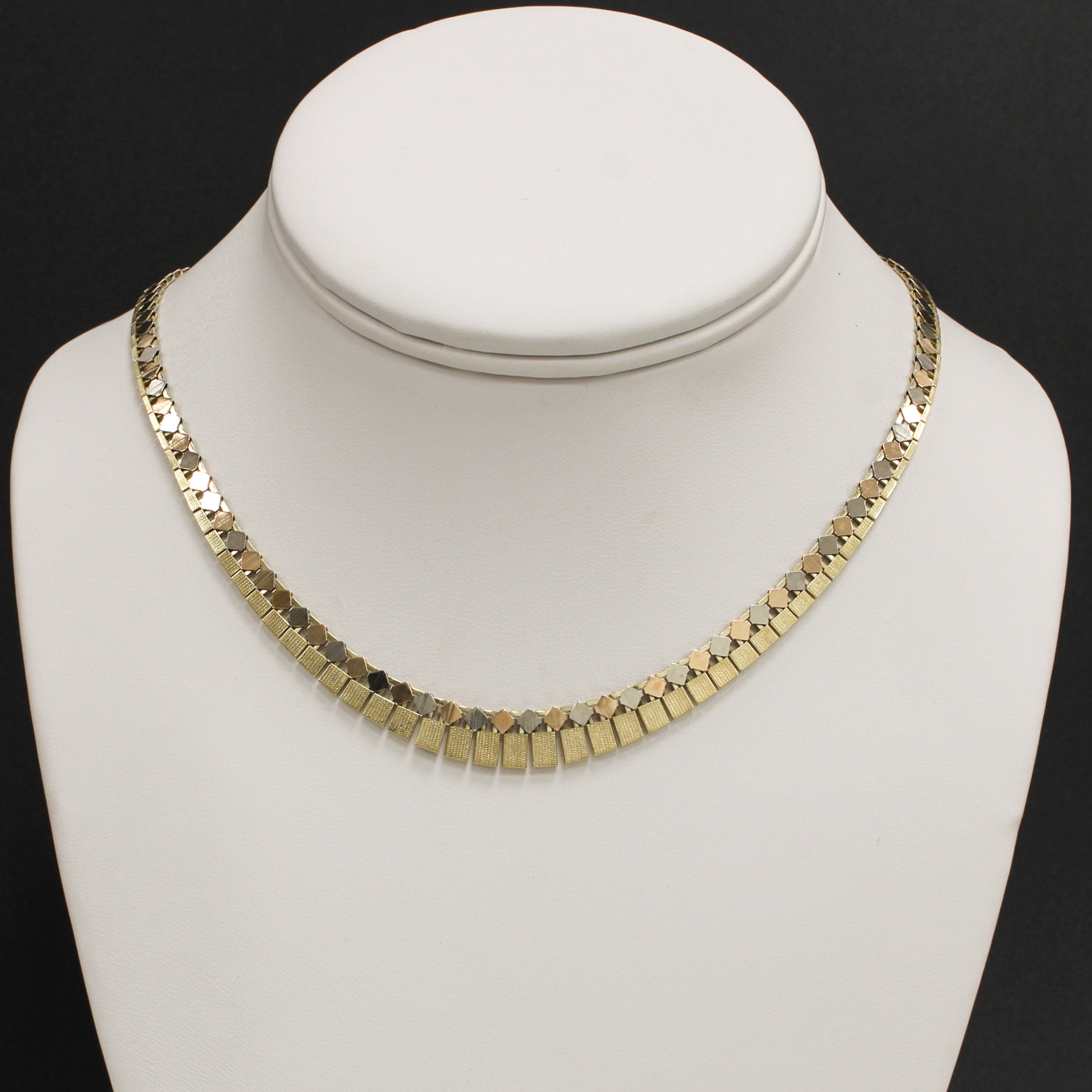 9ct 3 Colour Gold 16" Graduating Collarette