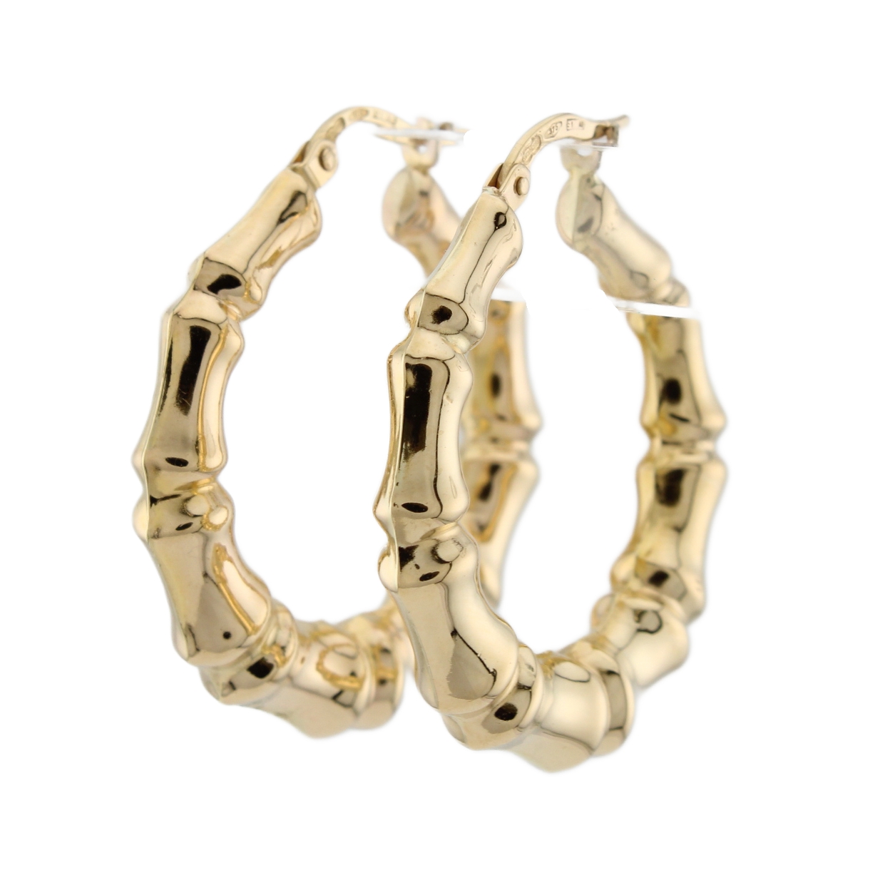Pre-Owned 9ct Yellow Gold Bamboo Hoop Earrings