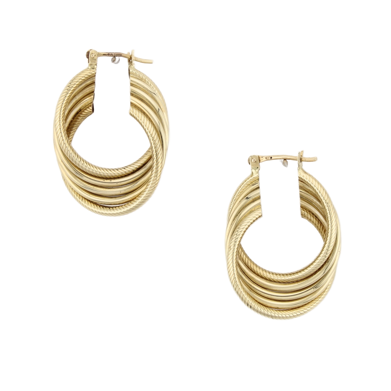 9ct Yellow Gold Hollow 5 Hoop Twist Earings