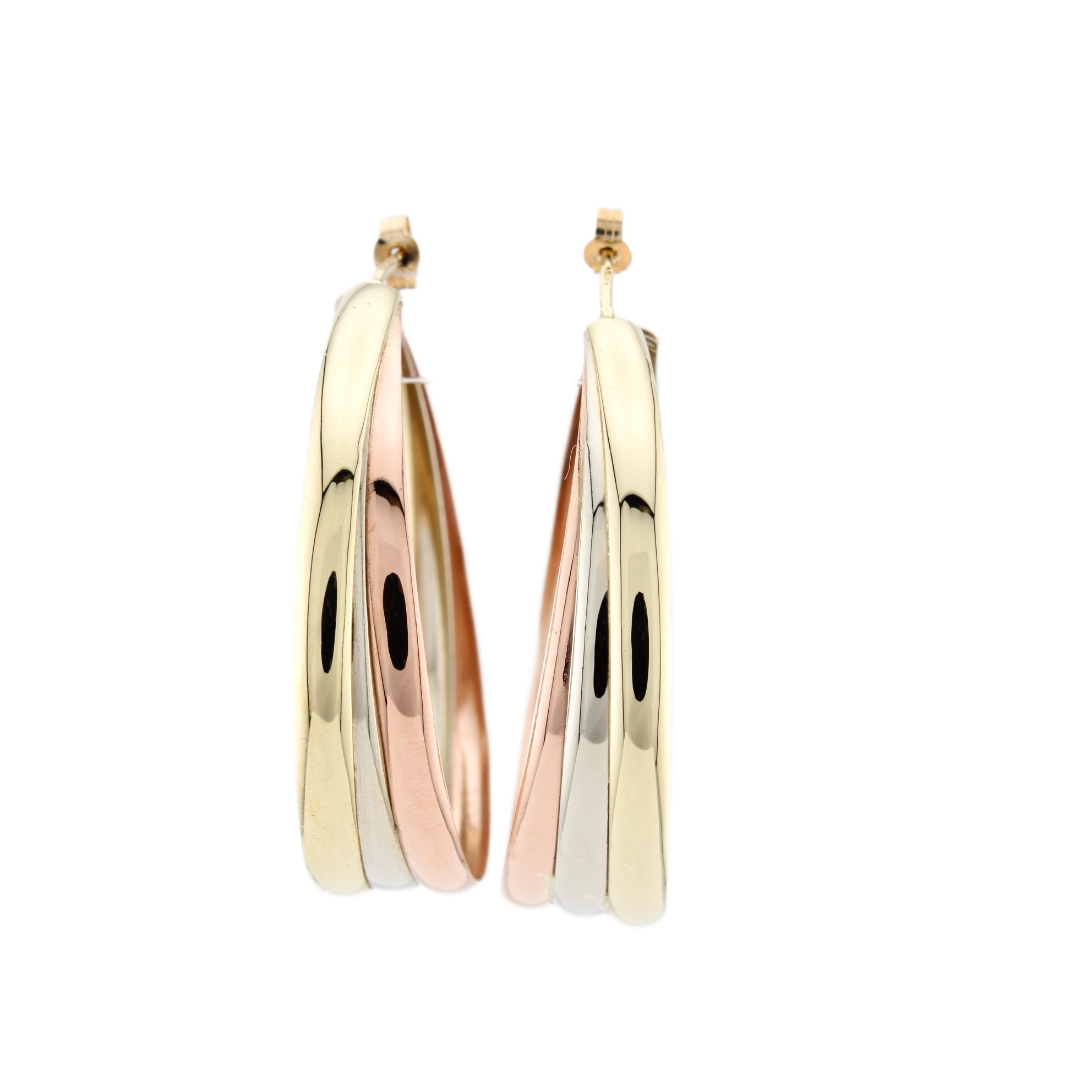9ct 3 Colour Gold Large Hoop Earrings