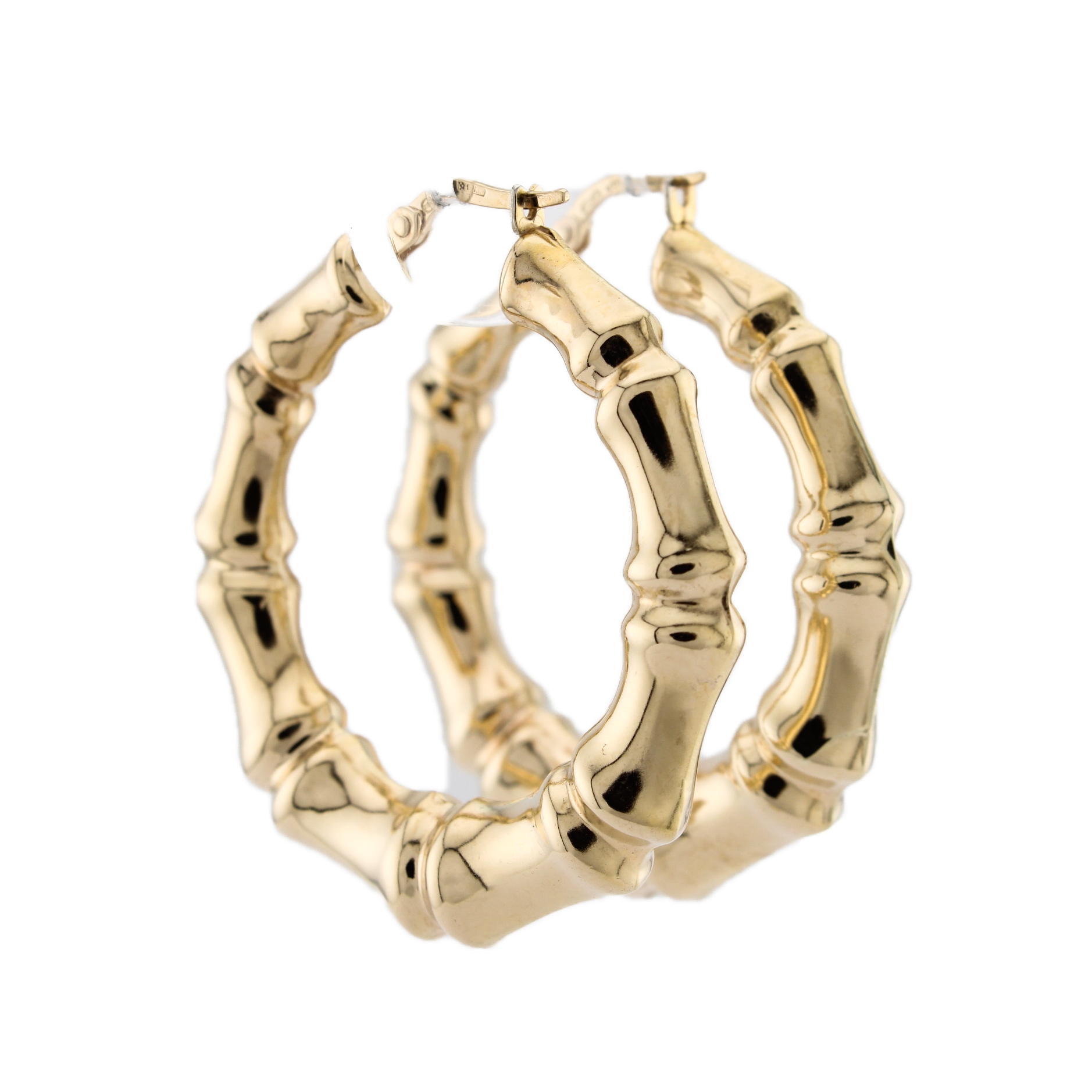 9ct Yellow Gold Bamboo Hoop Earrings