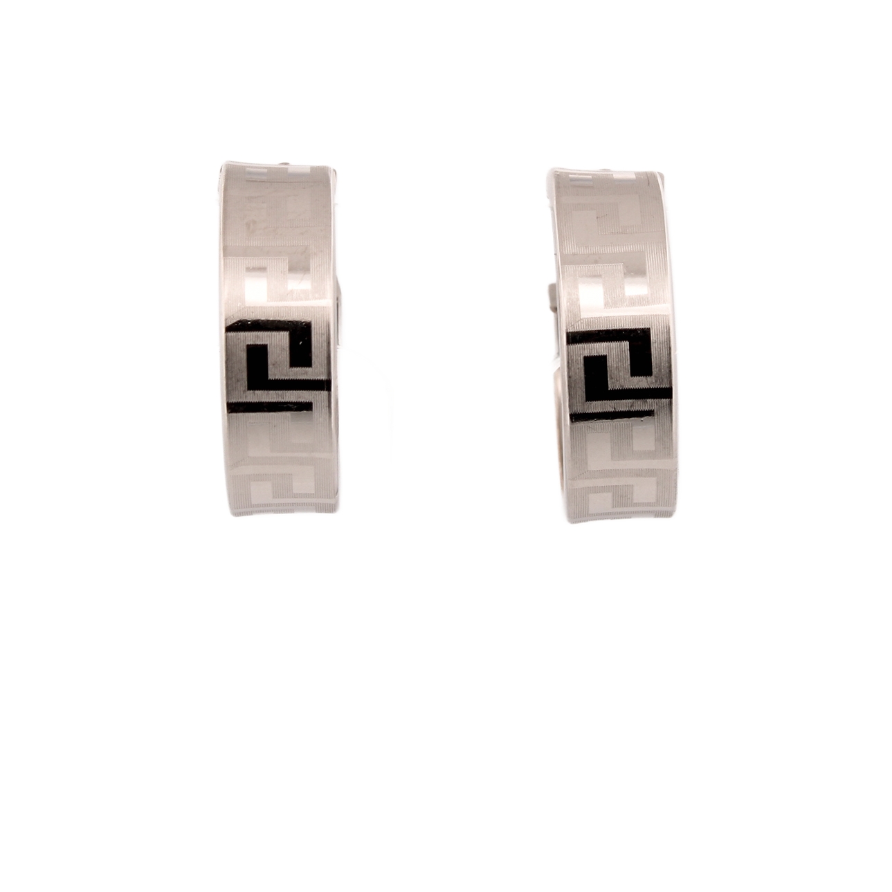 Pre-Owned 18ct White Gold Greek Key Band Hoop Earrings
