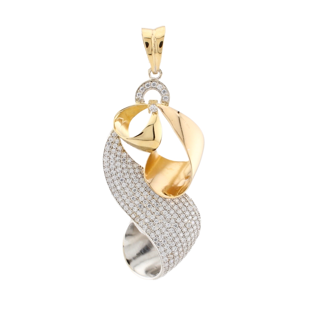 18ct Yellow Gold Large Stone Set Swirl Pendant