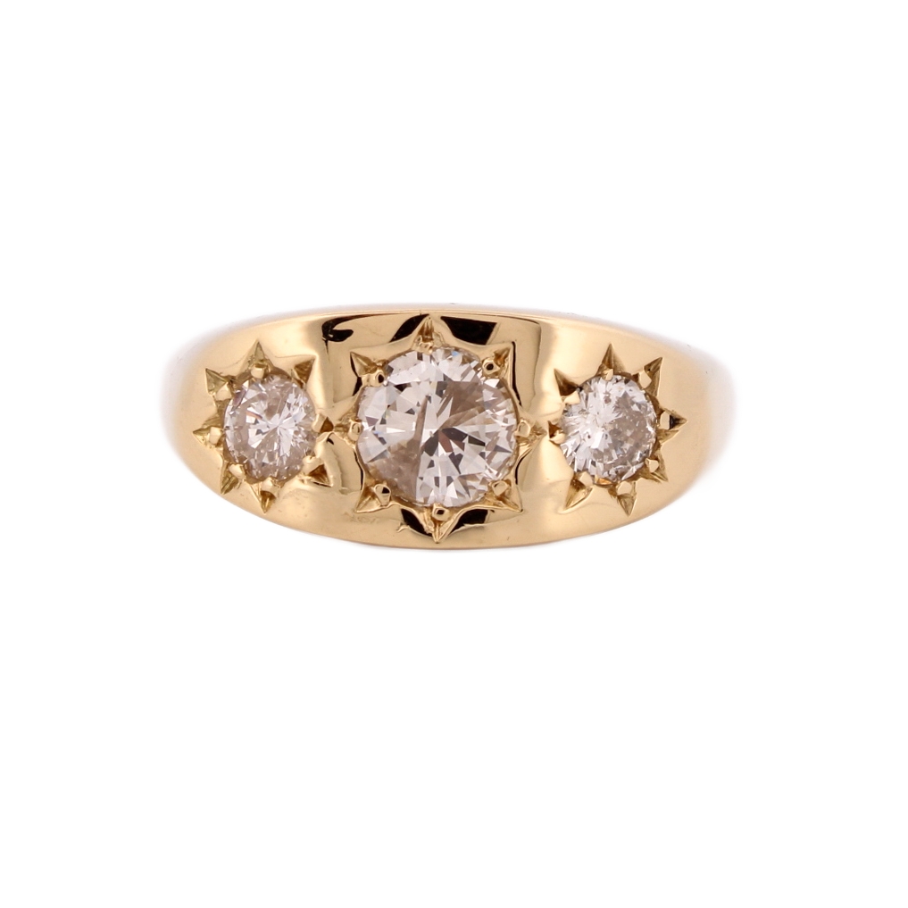 18ct Yellow Gold Gents Diamond 3 Stone Ring 1.35ct