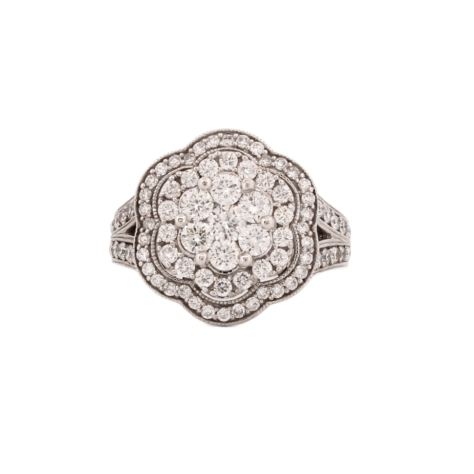 Pre-Owned 18ct White Gold Diamond Cluster Ring 1.50ct Total