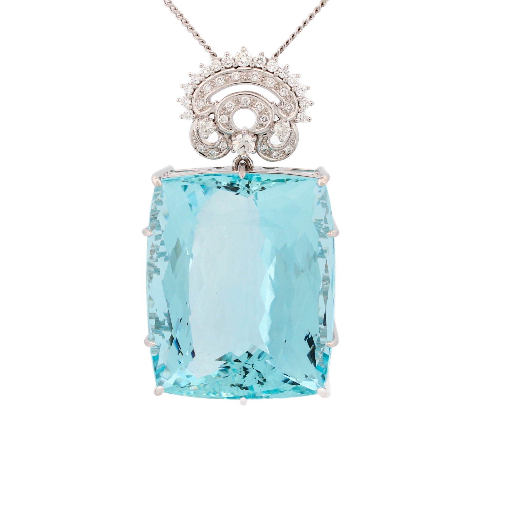 Pre-Owned 18ct White Gold Diamond & Aquamarine Pendant