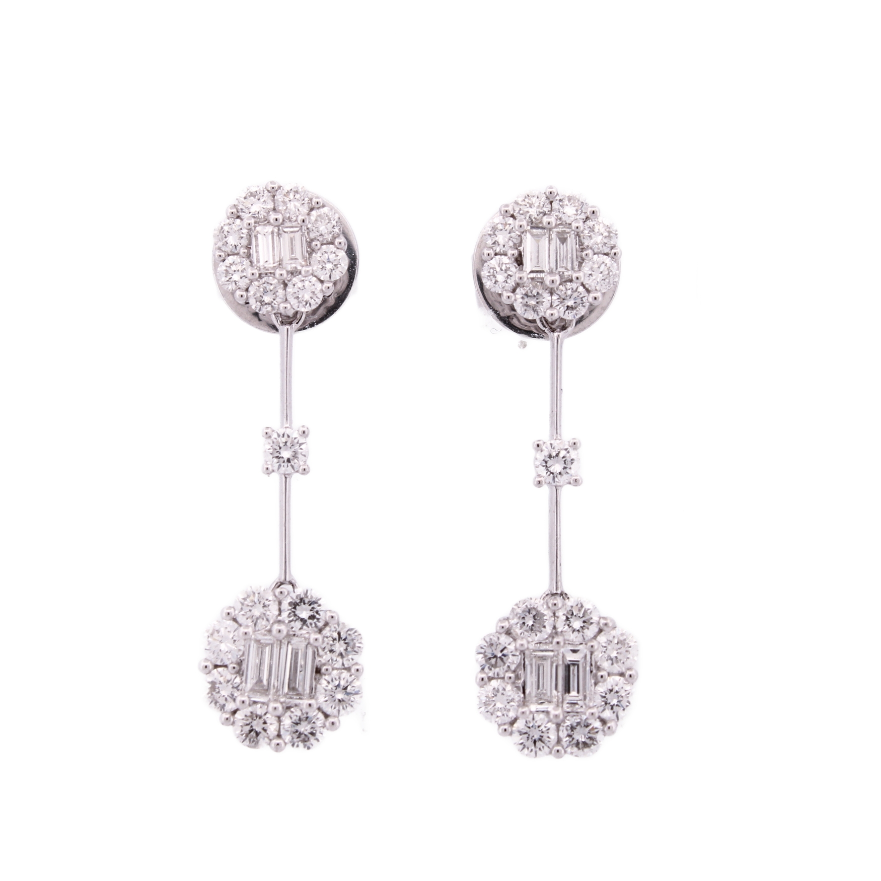 18ct White Gold Diamond Drop Earrings Total 1.68ct