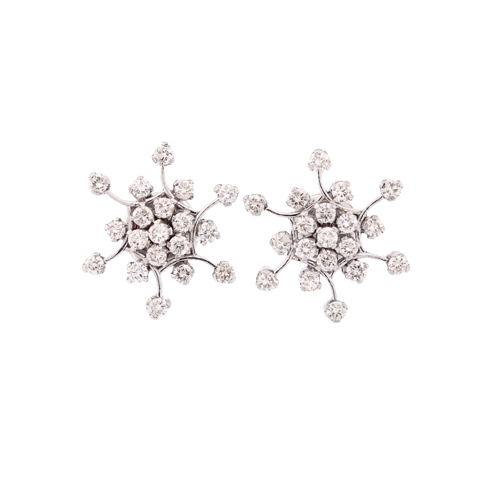 14ct White Gold Diamond Cluster Earrings Total 1.14ct