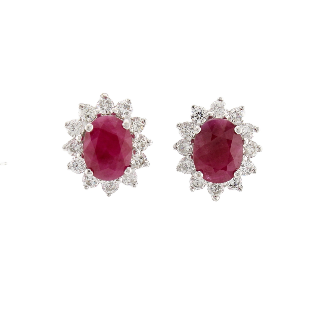 18ct White Gold Diamond & Ruby Cluster Earrings Total 1.00ct