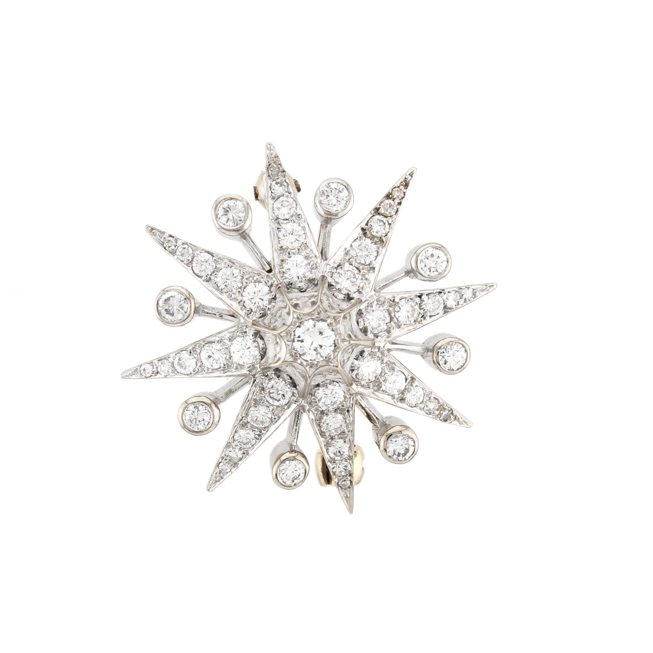18ct White Gold Diamond Star Brooch Total 1.61ct