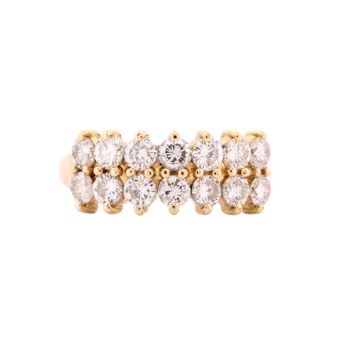 18ct Yellow Gold Diamond 2 Row Ring Total 1.47ct